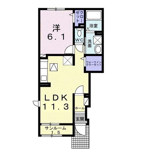 プラシードS(1LDK/1階)の間取り写真