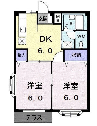 エルディム一本木(2DK/1階)の間取り写真
