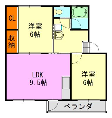 白旗台団地(2LDK/3階)の間取り写真