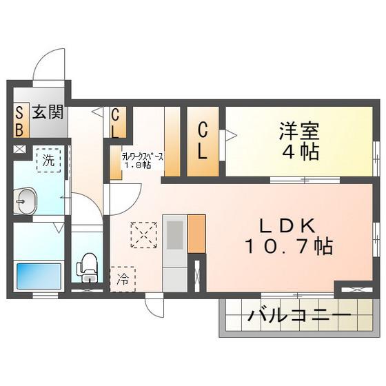 フォルトゥーナ ヒロ(1SLDK/2階)の間取り写真