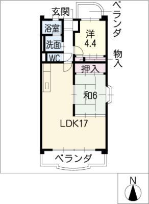 オレンジ水野(2LDK/4階)の間取り写真
