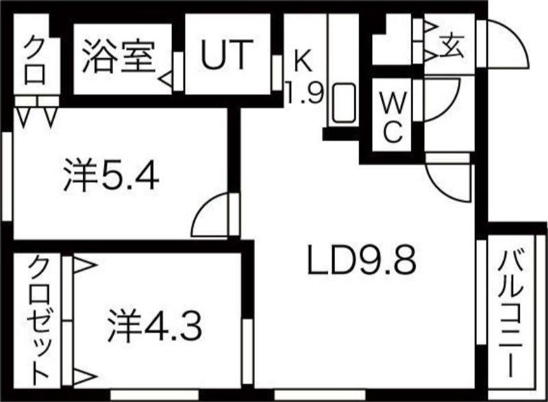 プリエ北33条(2LDK/4階)の間取り写真