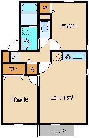 シャロームE棟(2LDK/1階)の間取り写真