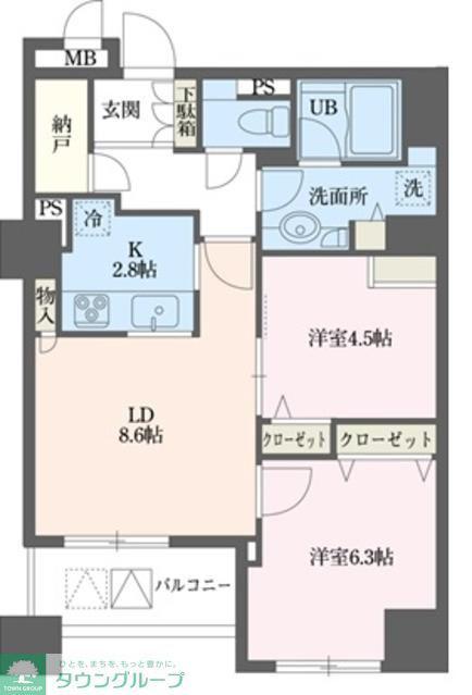 ドゥーエ横浜駅前(2LDK/2階)の間取り写真
