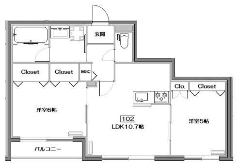 CLAIR SETAGAYA(2LDK/1階)の間取り写真