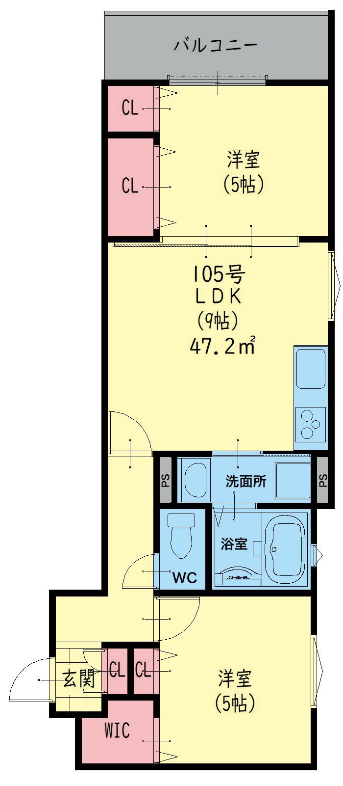 クリエオーレ菱屋西(2LDK/3階)の間取り写真