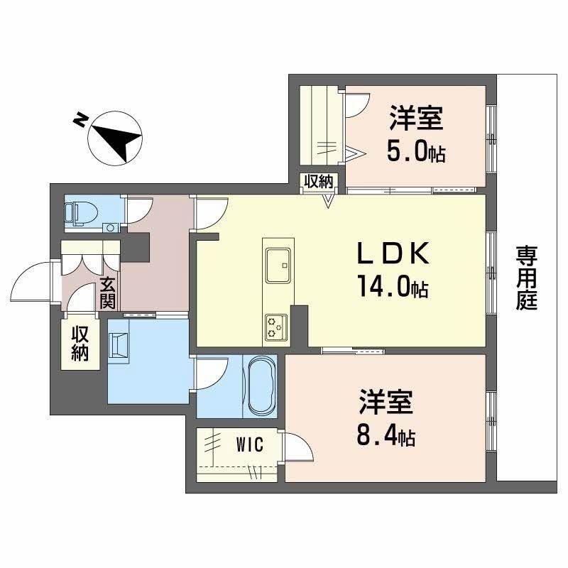 地下鉄名城線 西高蔵駅 徒歩2分 4階建 新築(2LDK/1階)の間取り写真
