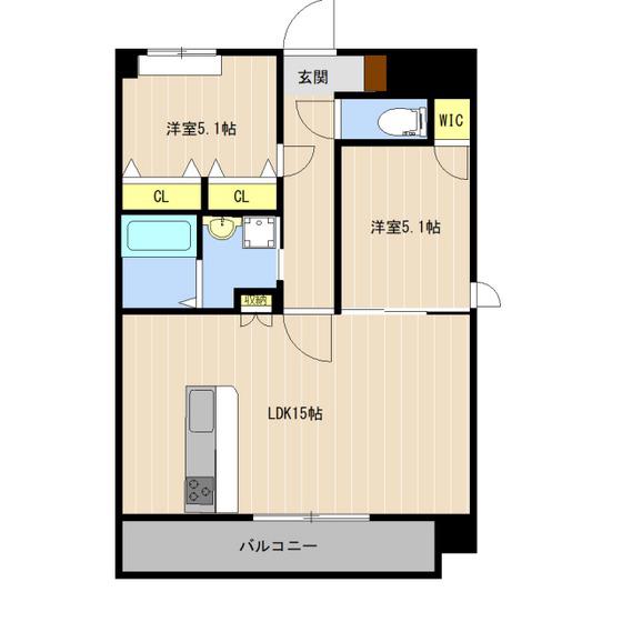 SQUARE新町(2LDK/10階)の間取り写真