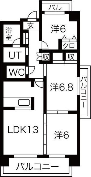 ルーヴェン ブルン(3LDK/5階)の間取り写真