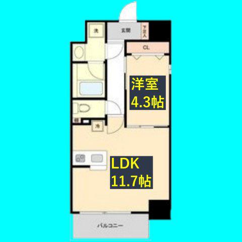 レジデンシア花の木(1LDK/8階)の間取り写真