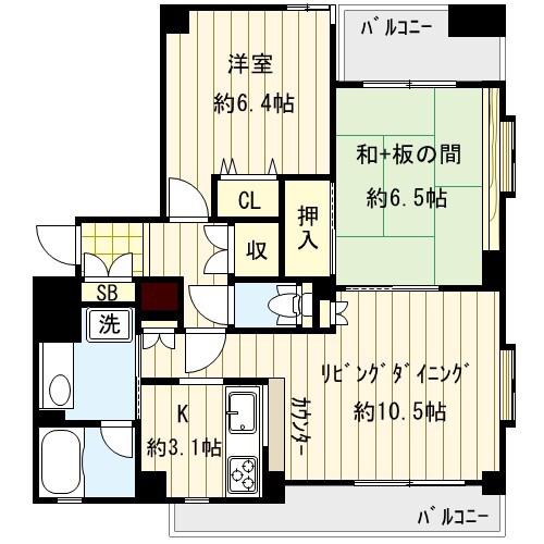 デュー四ツ木(2LDK/5階)の間取り写真