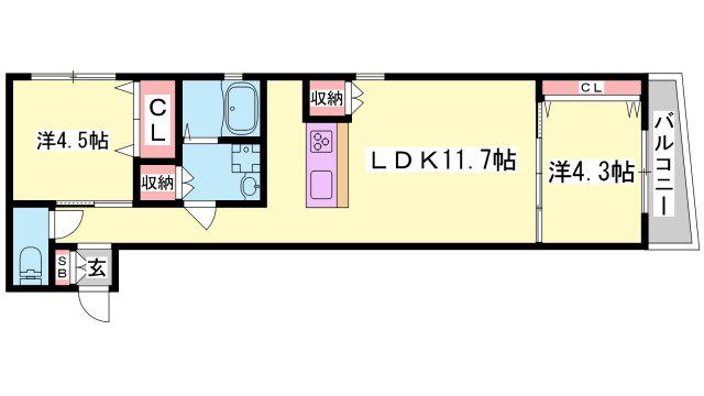 ブロンテ東加古川(2LDK/3階)の間取り写真