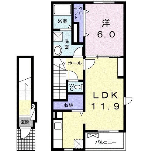 シャノワール A(1LDK/2階)の間取り写真