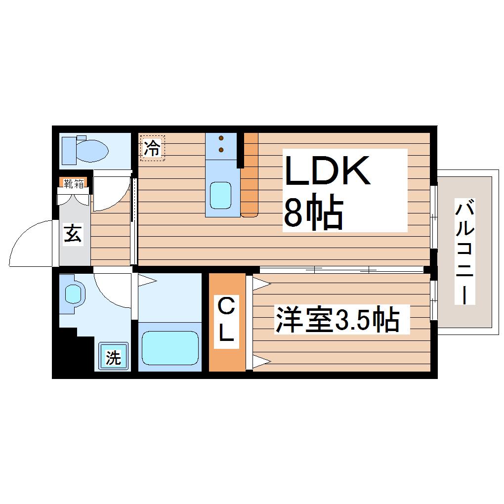SYM五橋II(1LDK/3階)の間取り写真