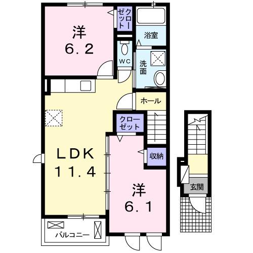 ラブ・ラ・ドールB(2LDK/2階)の間取り写真