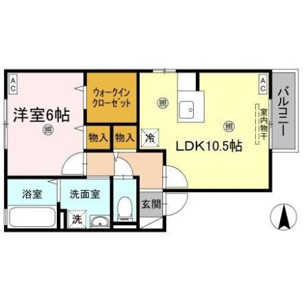 ウィルモア夷山 A棟(1LDK/2階)の間取り写真