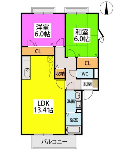 ティアラ横浜(2LDK/2階)の間取り写真