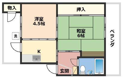 漆器団地マンション(2K/1階)の間取り写真