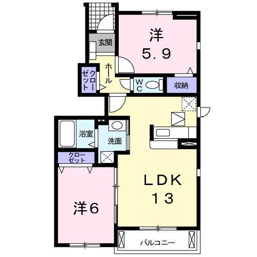 エアリーガーデン(2LDK/1階)の間取り写真