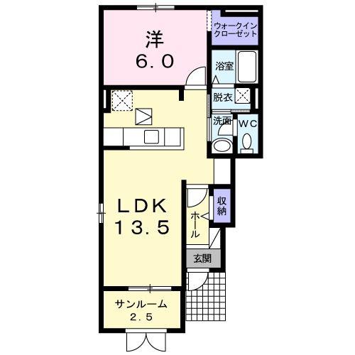 ロサージュセカンドC(1LDK/1階)の間取り写真