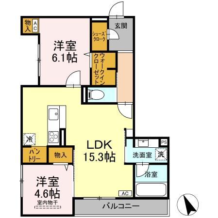 D-INVEST陣場 A(2LDK/2階)の間取り写真