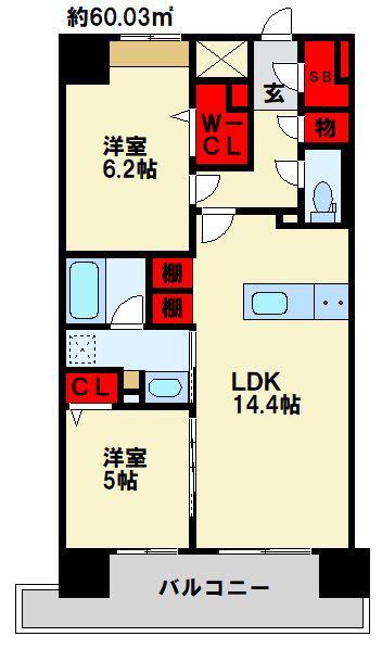 THE SQUARE・ROYAL TERRACE(2LDK/6階)の間取り写真