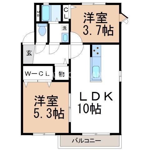 サニーハウスA(2LDK/2階)の間取り写真