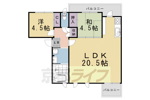 Kレジデンス堅田町(2LDK/3階)の間取り写真