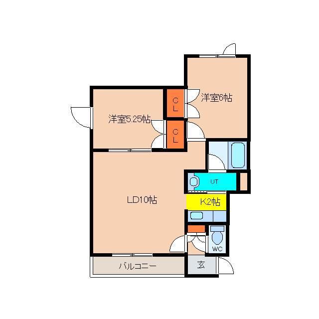めぞん参番館(2LDK/3階)の間取り写真