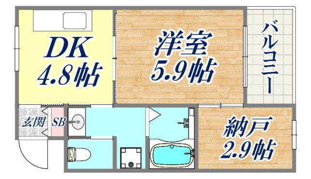 グランペール六甲(1SDK/2階)の間取り写真