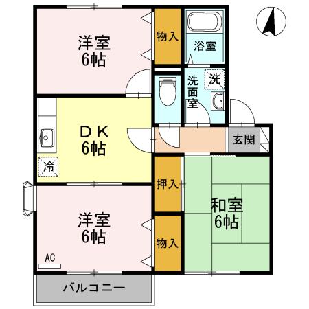 サイプレスタウンA(3DK/2階)の間取り写真