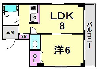 グランディール夢野(1LDK/4階)の間取り写真