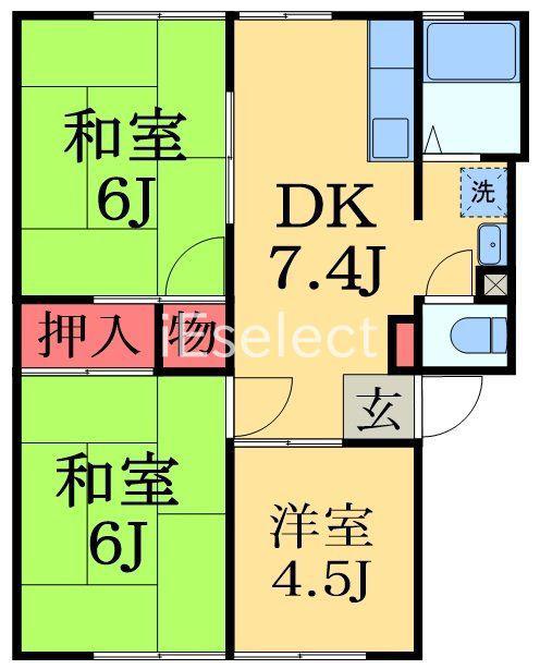 ヴィレッジ松本B棟(3DK/1階)の間取り写真