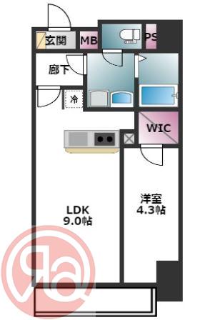 ワールドアイ京町堀(1LDK/9階)の間取り写真