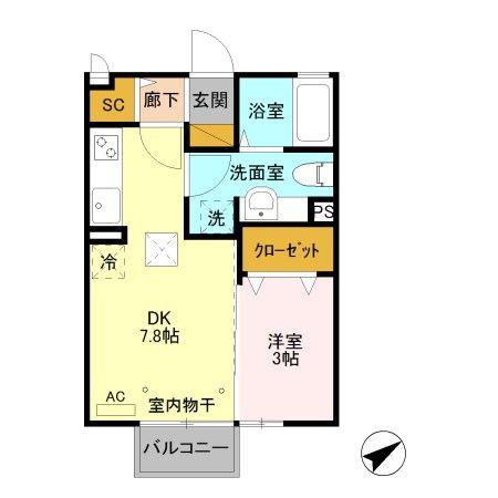 AMM プランドール(1DK/1階)の間取り写真
