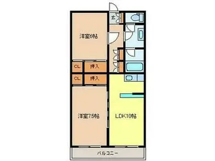 ロイヤルコート安田(2LDK/3階)の間取り写真