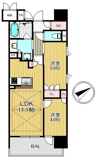 ブランズ大阪福島(2LDK/3階)の間取り写真