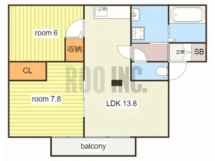 エイセイ勝原A(2LDK/1階)の間取り写真