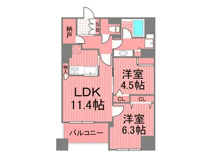 ドゥーエ横浜駅前(2LDK/6階)の間取り写真