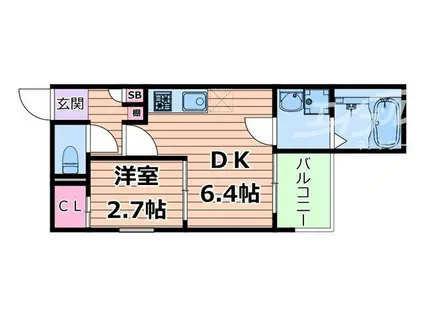 ADVANCE豊津(1DK/3階)の間取り写真