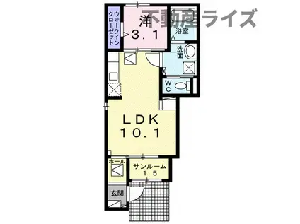 小郡尾崎町アパート(1LDK/1階)の間取り写真