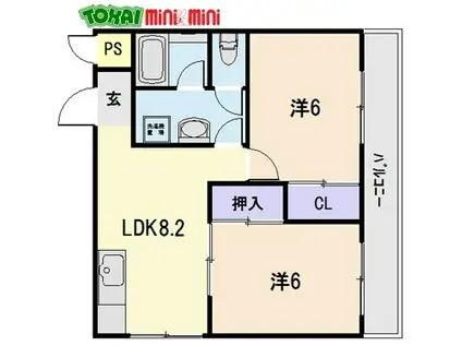 サンスカイ細II(2LDK/1階)の間取り写真