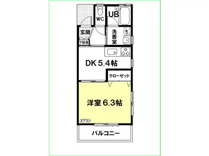 アーバニズム61D(1DK/1階)の間取り写真