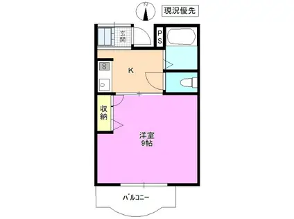 グローリーハイツ B(1K/1階)の間取り写真