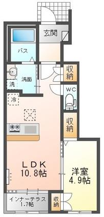 ベル シエル(1LDK/1階)の間取り写真