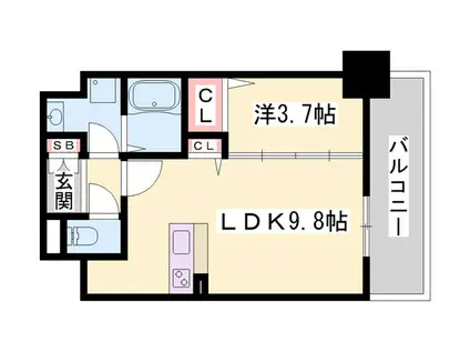 レジデンスH忍町(1LDK/4階)の間取り写真