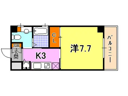 シティフラット三宮東(1K/8階)の間取り写真