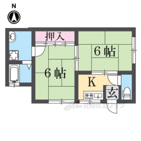 西田ハイツ(2K/1階)の間取り写真