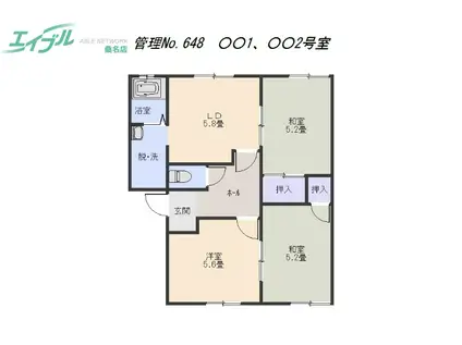 学園前アパート(3DK/1階)の間取り写真