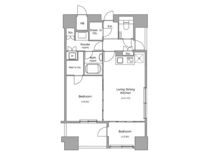 ホライズンプレイス赤坂(2LDK/16階)の間取り写真